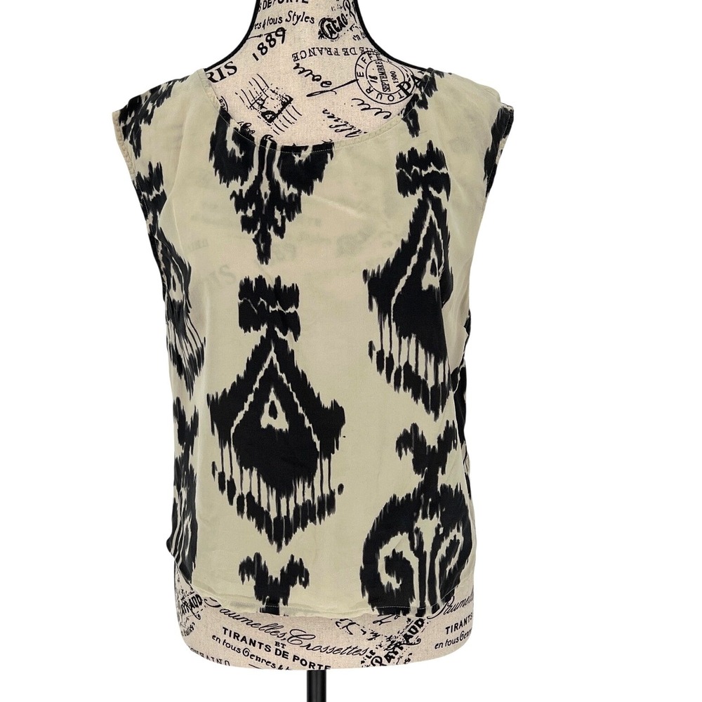 Pam & Gela 100% Silk Sleeveless Patterned Blouse Women's‎ Medium EUC